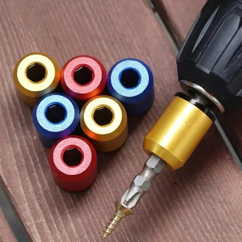 Magnetic Screw Rings Screwdriver Bits Aluminum Alloy Magnetizer 6.35mm Hex Shank Screw Bit Magnetizer Woodworker Power Tool Part Quake