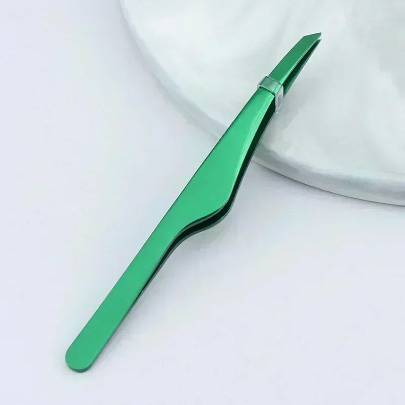 Gold Silver Black Stainless Steel Hair Removal Tweezers Eyebrow Tweezers Slant Tip Makeup Tools Point Tip Flat Tip Rose Cosmetic Quake M385 green