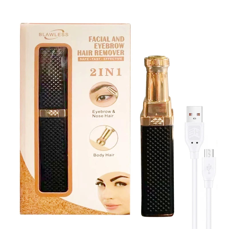 2 in 1 Women's Electric Epilator USB Charging Portable Hair Remover Bikini Painless Shaver for Women Body Facial Eyebrow Trimmer Quake black