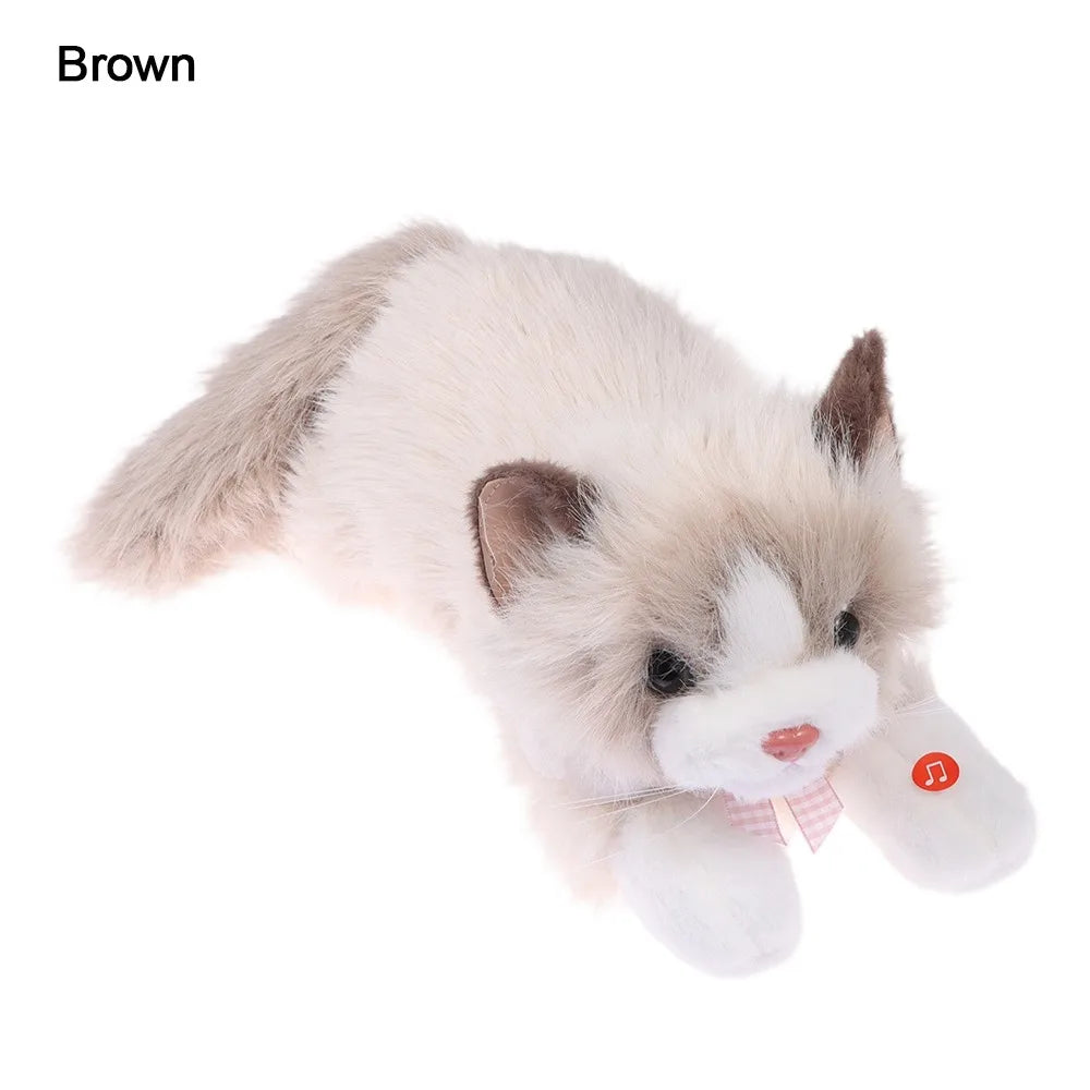 New Soft Simulation Cat Plush Toys Fluffy Voiced Ragdoll Cat Plush Doll Cute Cartoon With Bib Simulated Kitten Model Home Decor Quake Brown-with Bib