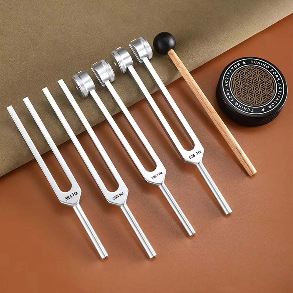 Resonance Sound Healing Tuning Forks Set 6PCS-128Hz, 136.1Hz, 256Hz, 384Hz with Activator for Stress Relief, Relaxation & Chakra Quake