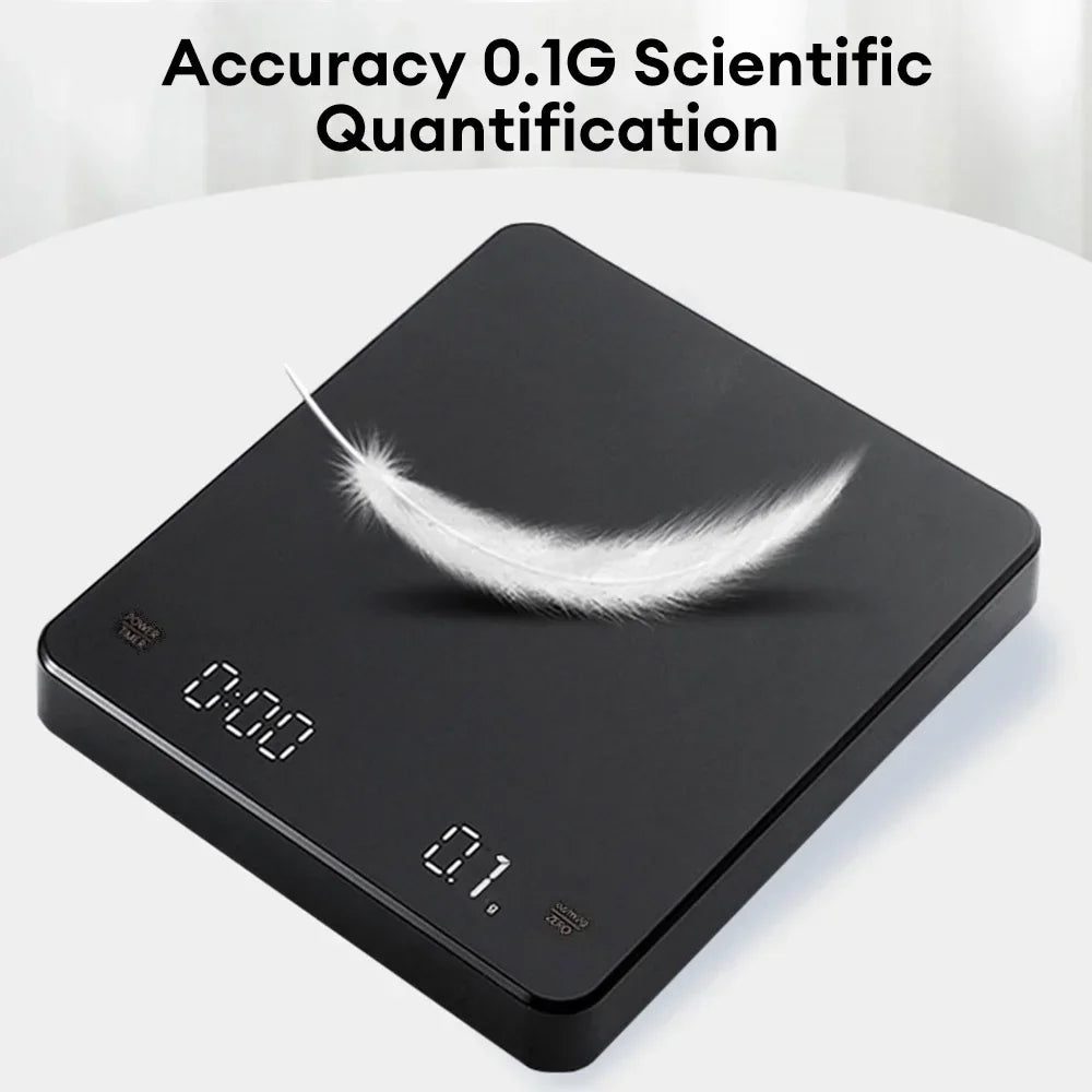 New 3kg/ 0.1g Digital Coffee Scale with Timer LED Screen Espresso USB Rechargeable High Accuracy Measuring Kitchen Scale Quake