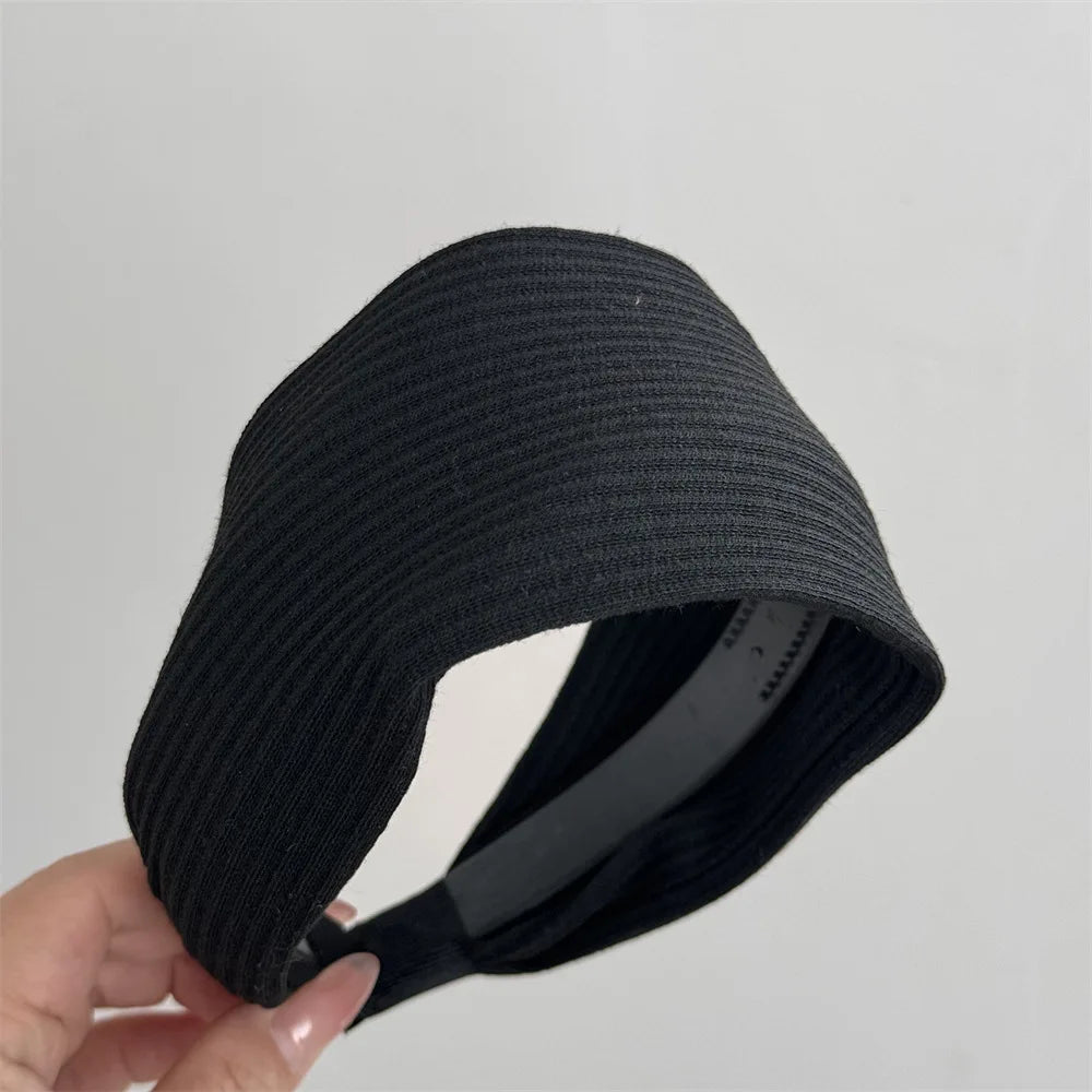 Solid Color Wide Edge Headband Vintage Non Slip Headbands for Women Girls French Temperament Atmosphere Hair Styling Accessories Quake black