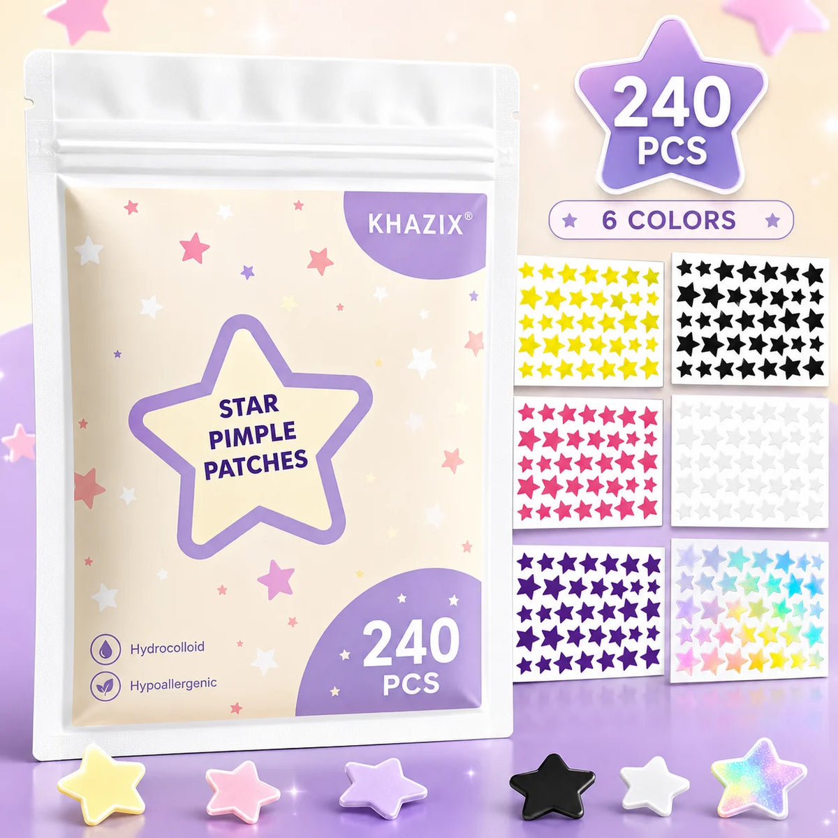 240pcs Star Pimple Patches For Face Hydrocolloid, Absorbing Cover, Tea Tree, Hydrocolloid Acne Patch, Cute Star Pimple Quake