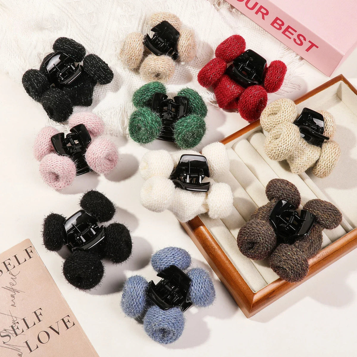 Autumn Winter Solid Color Wool Knitted Hair Claw Korean Fashion Sweet Ponytail Clip Handmade Female Hair Clip Hair Accessories Quake