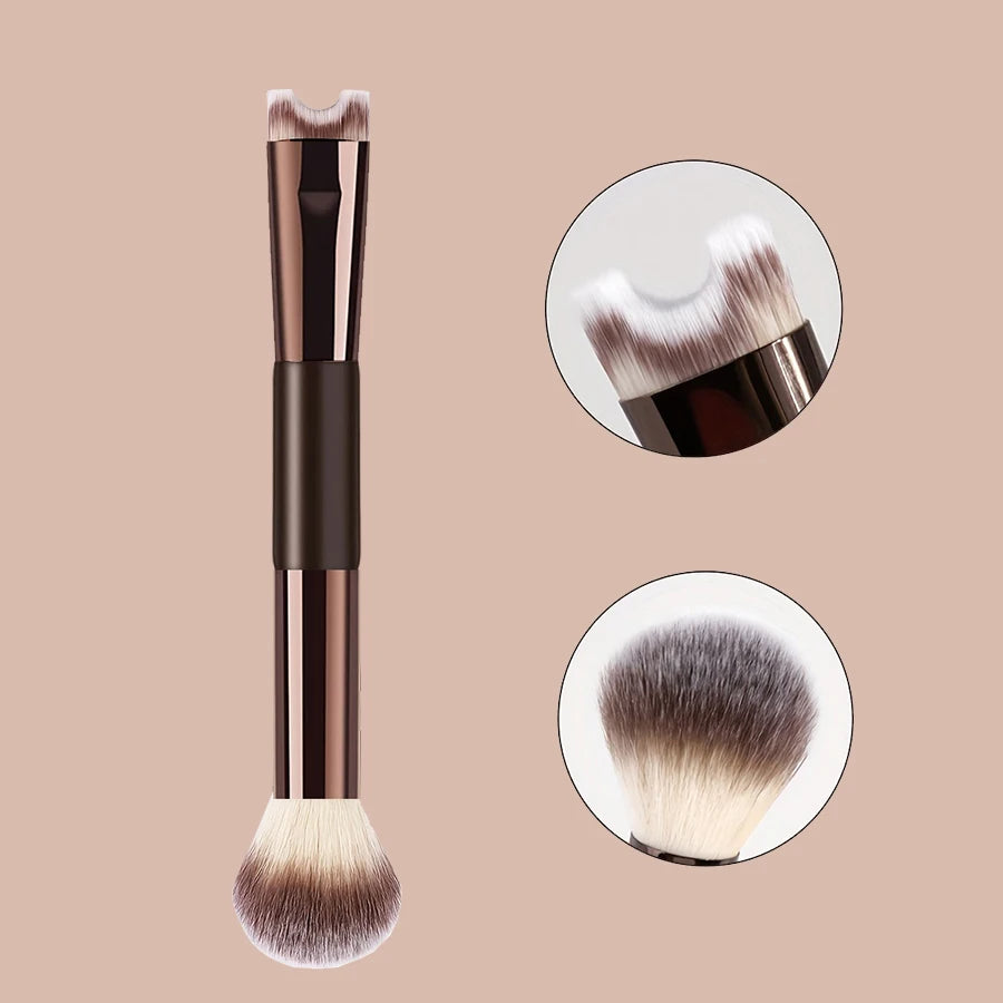 4 PCS Double-Ended Makeup Brush Set for Foundation, Powder, Eyeshadow, Blush , Nose Shadow, Eyeliner Brush, Eyelash Curler Quake