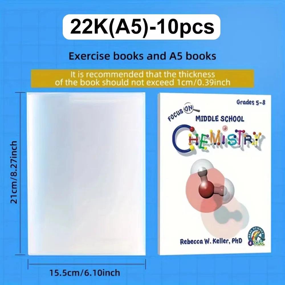10PCS A4/16K/A5 Plastic Book Cover Self-Adhesive Closure Wear-Resistant Transparent Book Cover Waterproof Quake