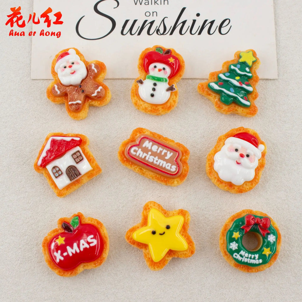 20pcs Cute New Christmas Biscuit Series Flatback Resin Cabochon DIY Jewelry Making Accessories For Decor Miniature Food Play Quake