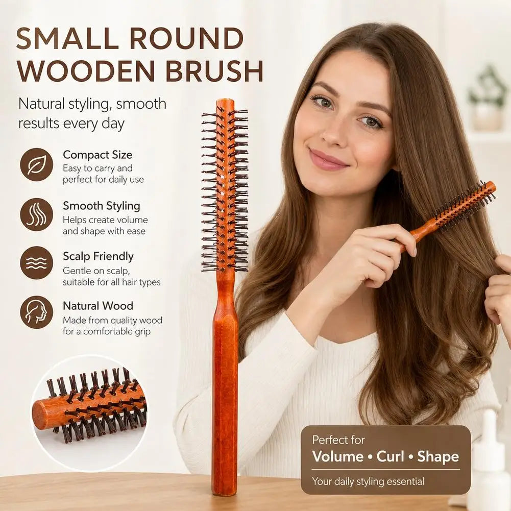 Wooden Round Hair Brush Boar Bristle Hair Comb Women Men Styling Blow Dry Curly Straight Hair Comb Salon Home Hairdressing Tool Quake