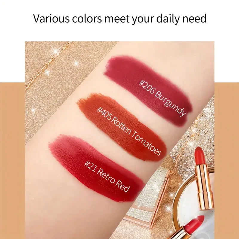 3pcs Velvet Lipstick with Chain Bag Gift Waterproof Non-Stick Long-Lasting Rotating Lipstick Makeup Set for Valentine's Day Gift Quake