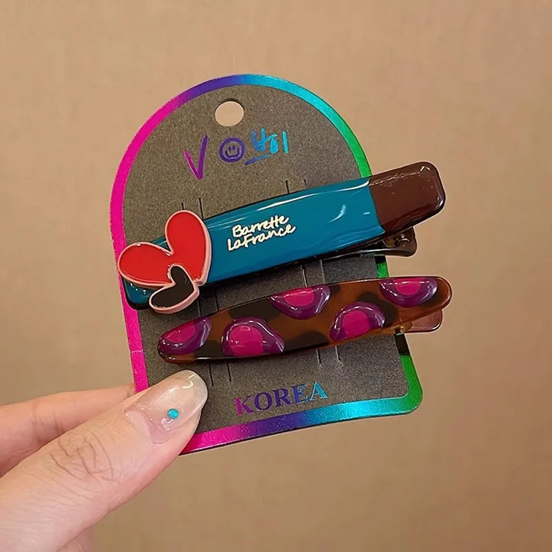 2pcs Dopamine Colorful Duckbill Clips Love Heart Bangs Side Clips Barrettes Hairpins Headwear Y2k Girls Makeup Hair Styling Clip Quake H88-1