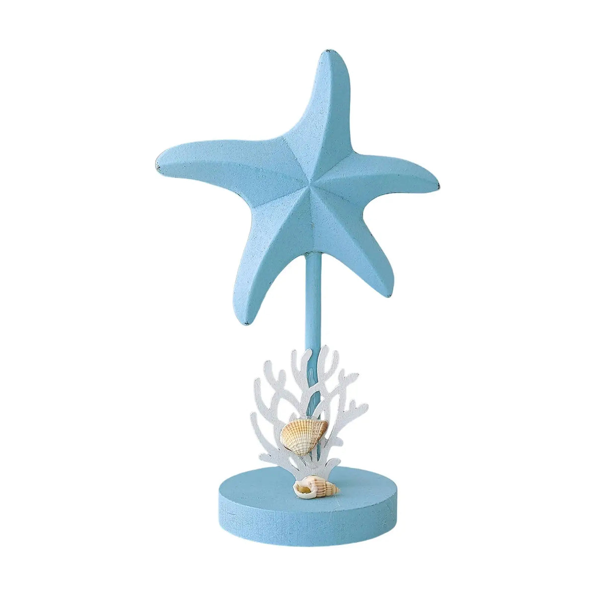 Starfish Figurine Desktop Ornament Retro Wooden Sculpture Decorative Statue for Desk Fireplace Housewarming Gift Home Decor Quake LightBlue