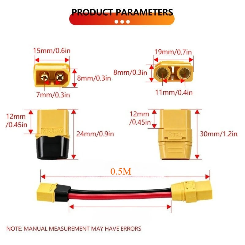 XT30/60/90 1 to 0/1/2/3 Parallel Battery Connector Male/Female Cable Dual Extension Y Splitter Silicone Wire 12AWG for RC ESC Quake