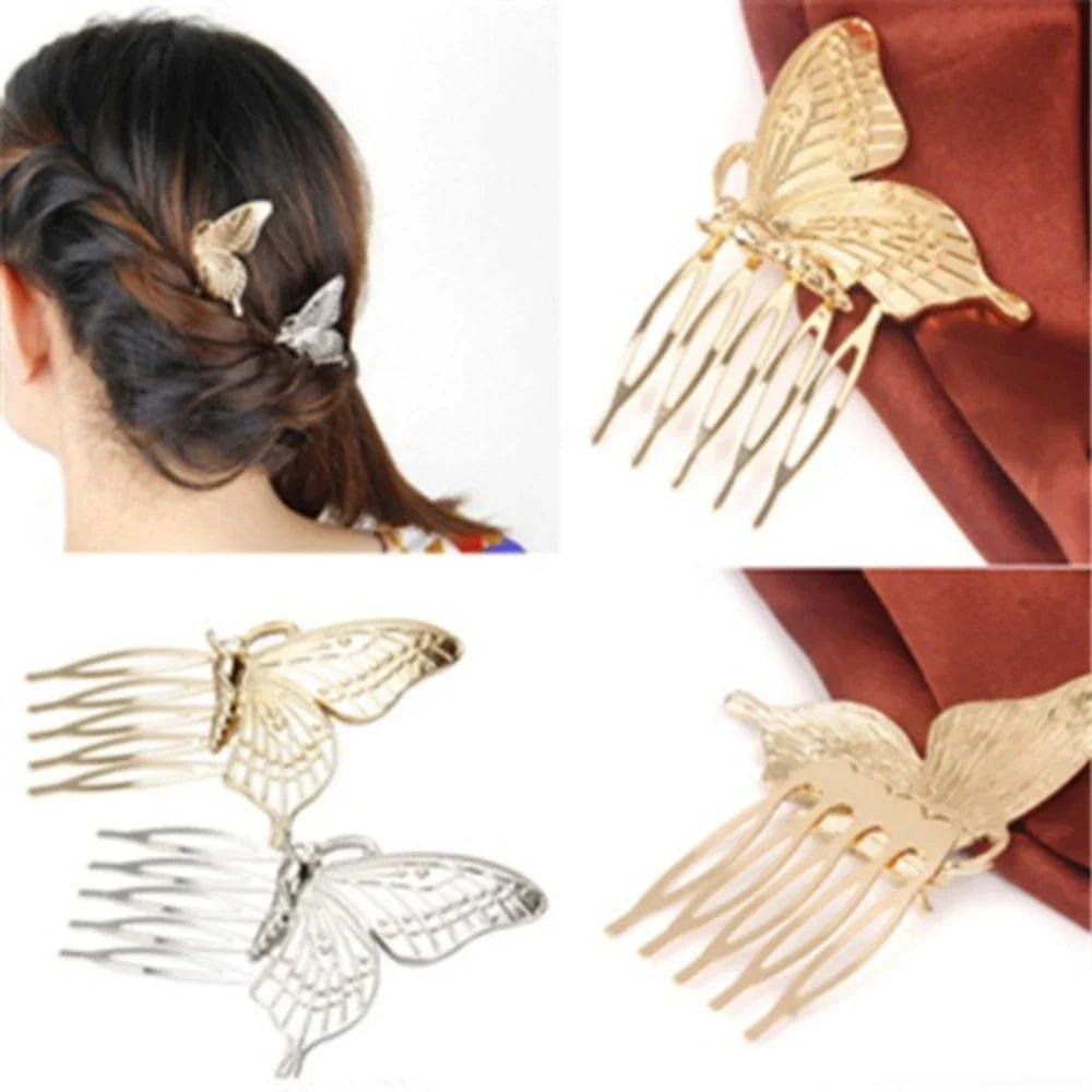 Girls Metal Butterfly Hair Combs Alloy Hair Clips for Women Hairgrips Hairpins Headwear Gifts Hair Accessories Gold Sliver Color Quake
