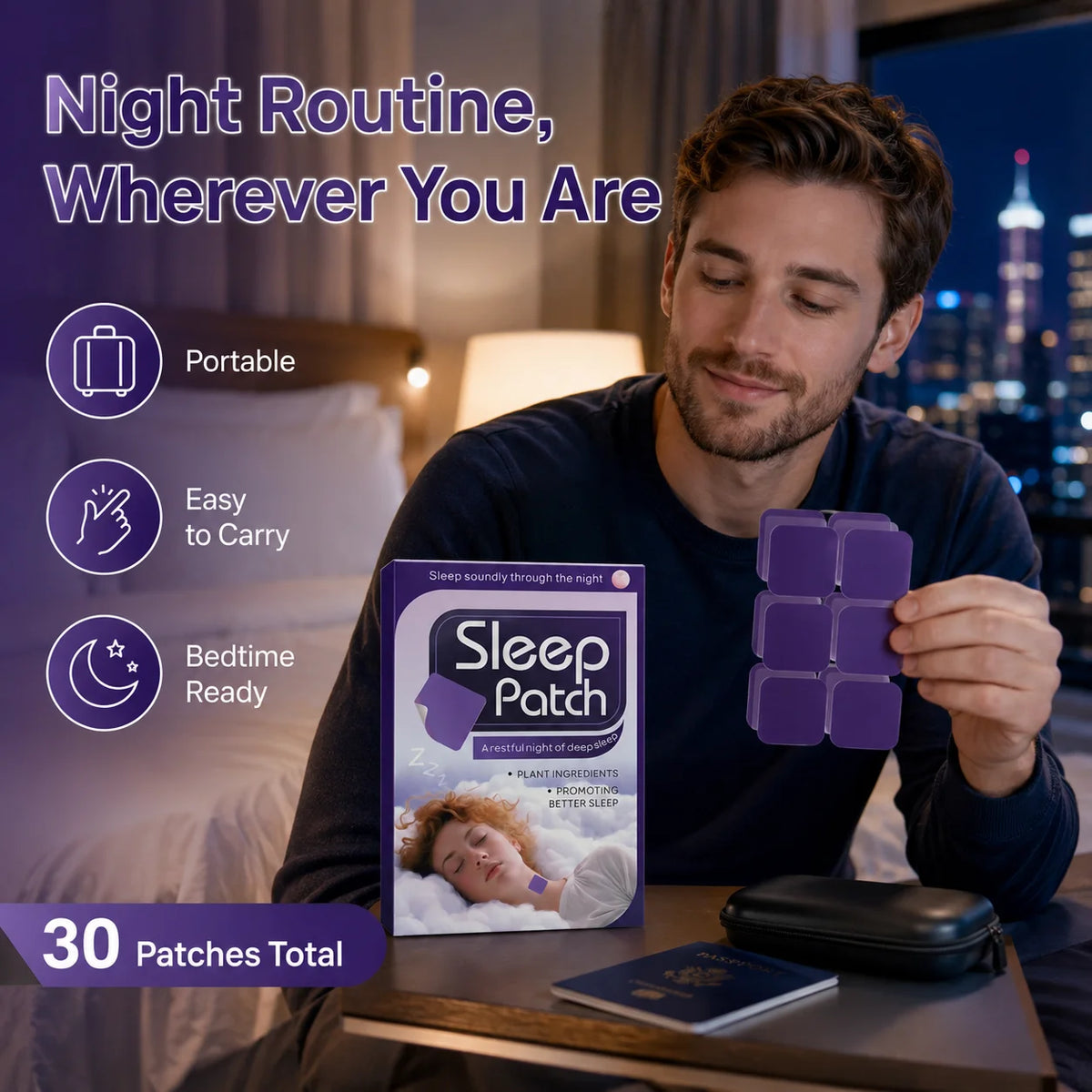 30PCS Sleep Patch Nighttime Wellness Patch Plant-Inspired Comfortable Night Patch for Bedtime Routine Travel Home Quake