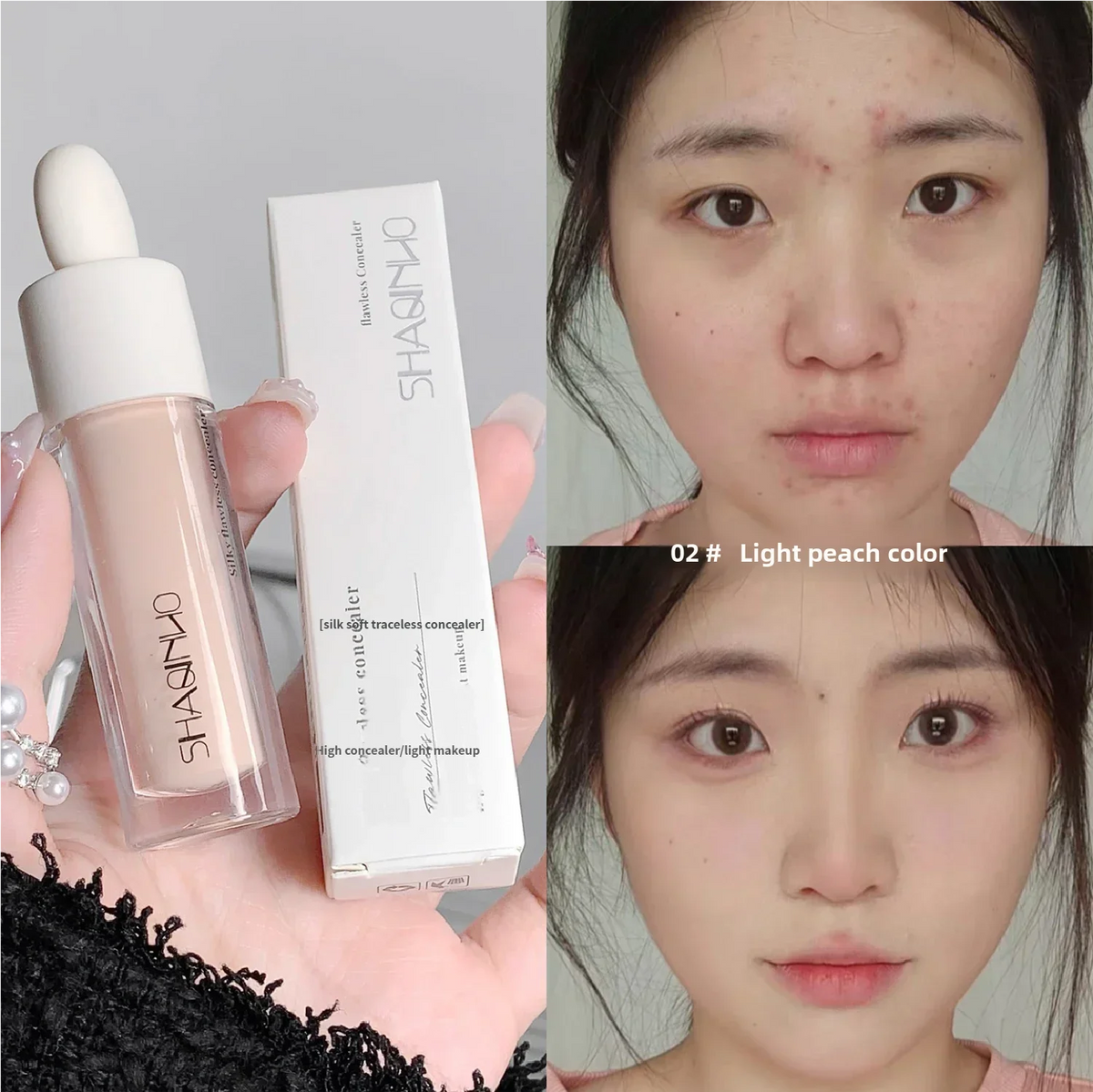 SHAQINUO Concealer Pen Cream Silk Soft - Flawless Coverage Acne Scars Dark Spots Circles Brightening Long-Lasting Makeup CO:02 Quake