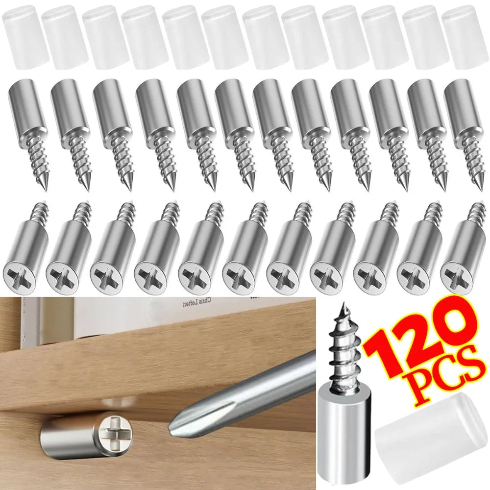 120/2Pc Self Tapping Screw Cabinet Bracket Laminate Support with Rubber Sleeve Non-Slip Layer Glass Plate Holder Fixed Screw Set Quake