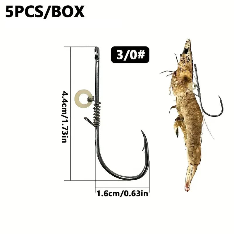 5pcs-10pcs /box Hanging Live Shrimp Back Hook, Shrimp Back Hook with Spring, Hanging Shrimp Fish Hook, Live Shrimp Fixed Hook Quake 5pcs3gang0