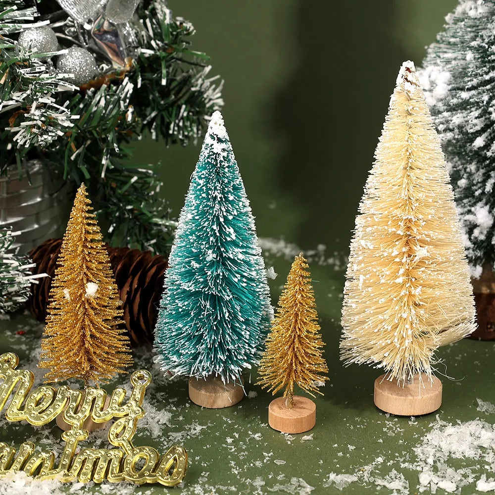 27/9PCS Mini Christmas Tree Artificial Miniature Pine Tabletop Tree Wood Base Xmas Ornaments Christmas Crafting Party Decoration Quake