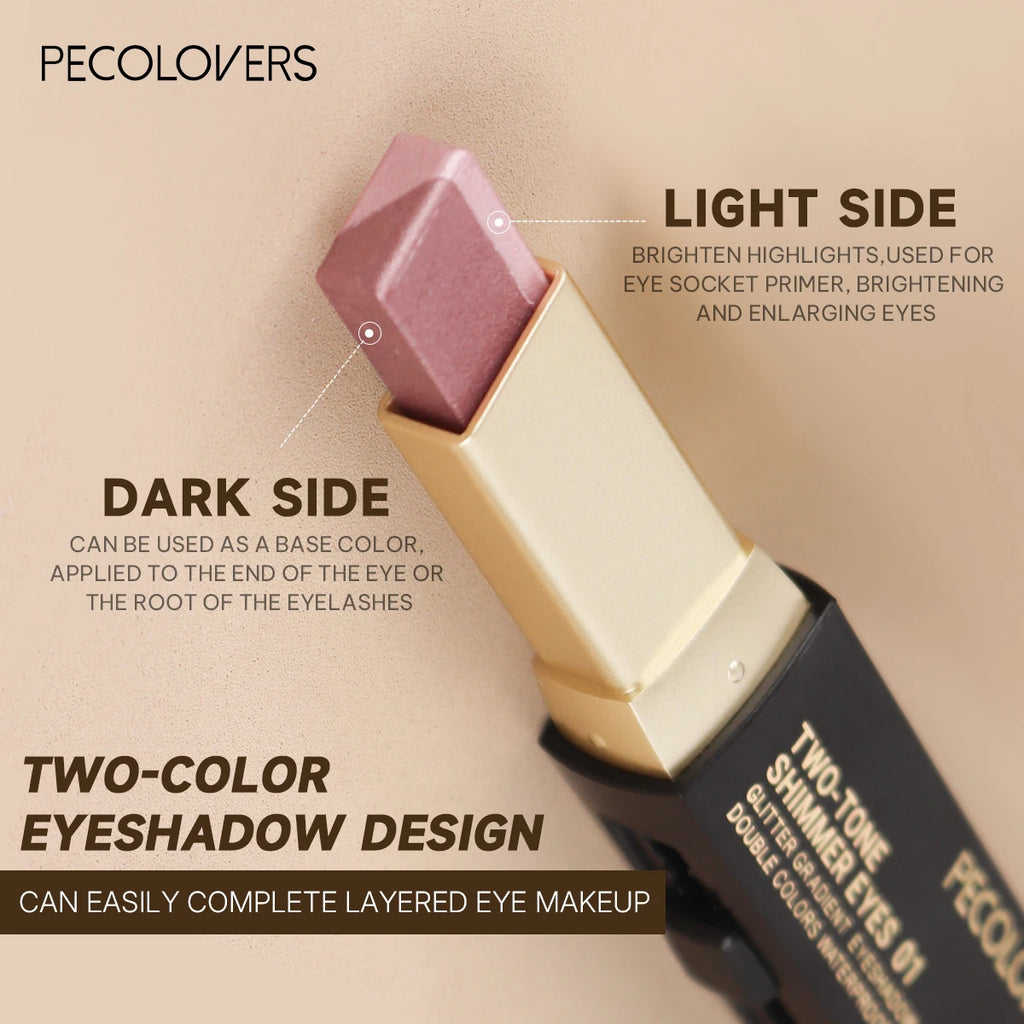 Glitter Eyeshadow Stick, Push and Pull Design; Bright and Dark Two-color Eye Shadow Design; Easy To Color; Save Makeup Time; Quake