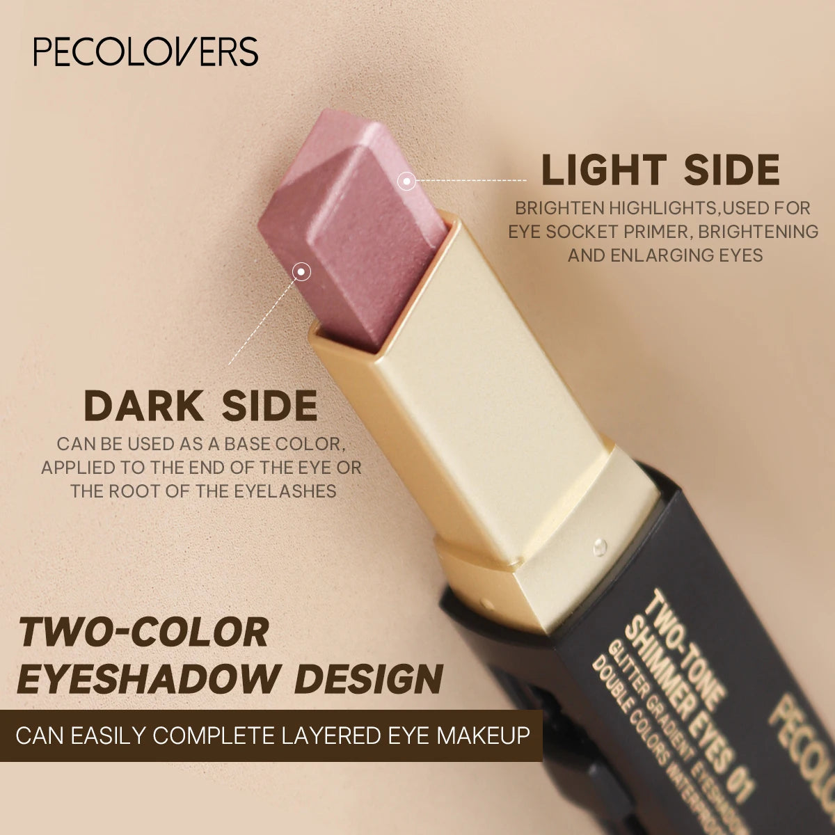 Glitter Eyeshadow Stick, Push and Pull Design; Bright and Dark Two-color Eye Shadow Design; Easy To Color; Save Makeup Time; Quake