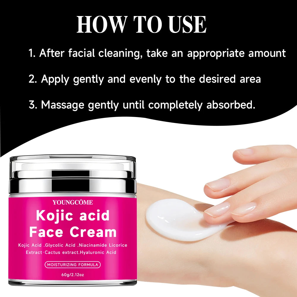 YOUNGCOM 30G/60G Kojic Acid Cream With Niacinamide Hyaluronic Acid , Non-Greasy and LightweightSuitable for All Skin Types Quake