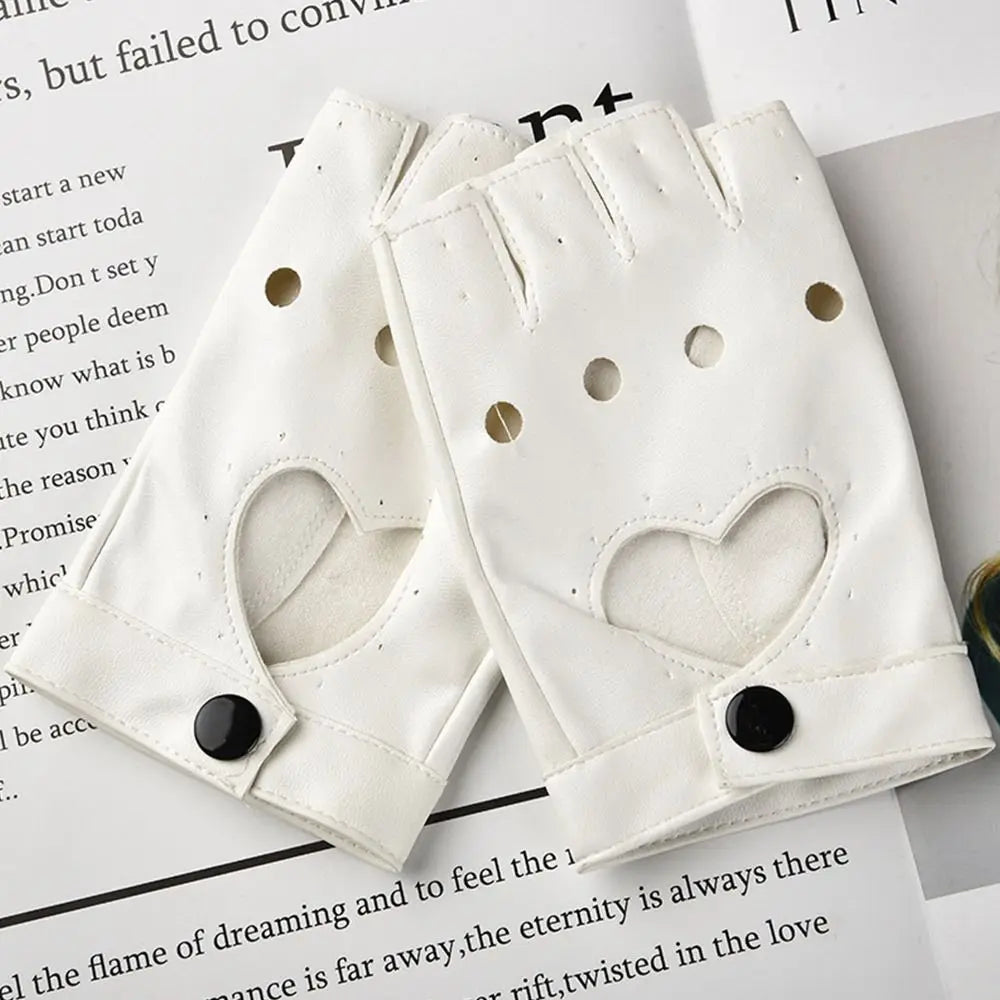 Cosplay Party Gloves Women Men Dance Mittens Ladys Driving Dress Cosplay Mittens PU Leather Gloves Five Finger Gloves Quake white 2