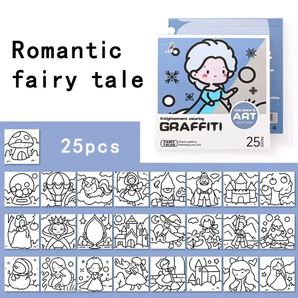 DIY Mini Cartoon Coloring Book 25Sheets Portable Watercolor Coloring Book Note Coloring Painting Album Drawing Practice Quake
