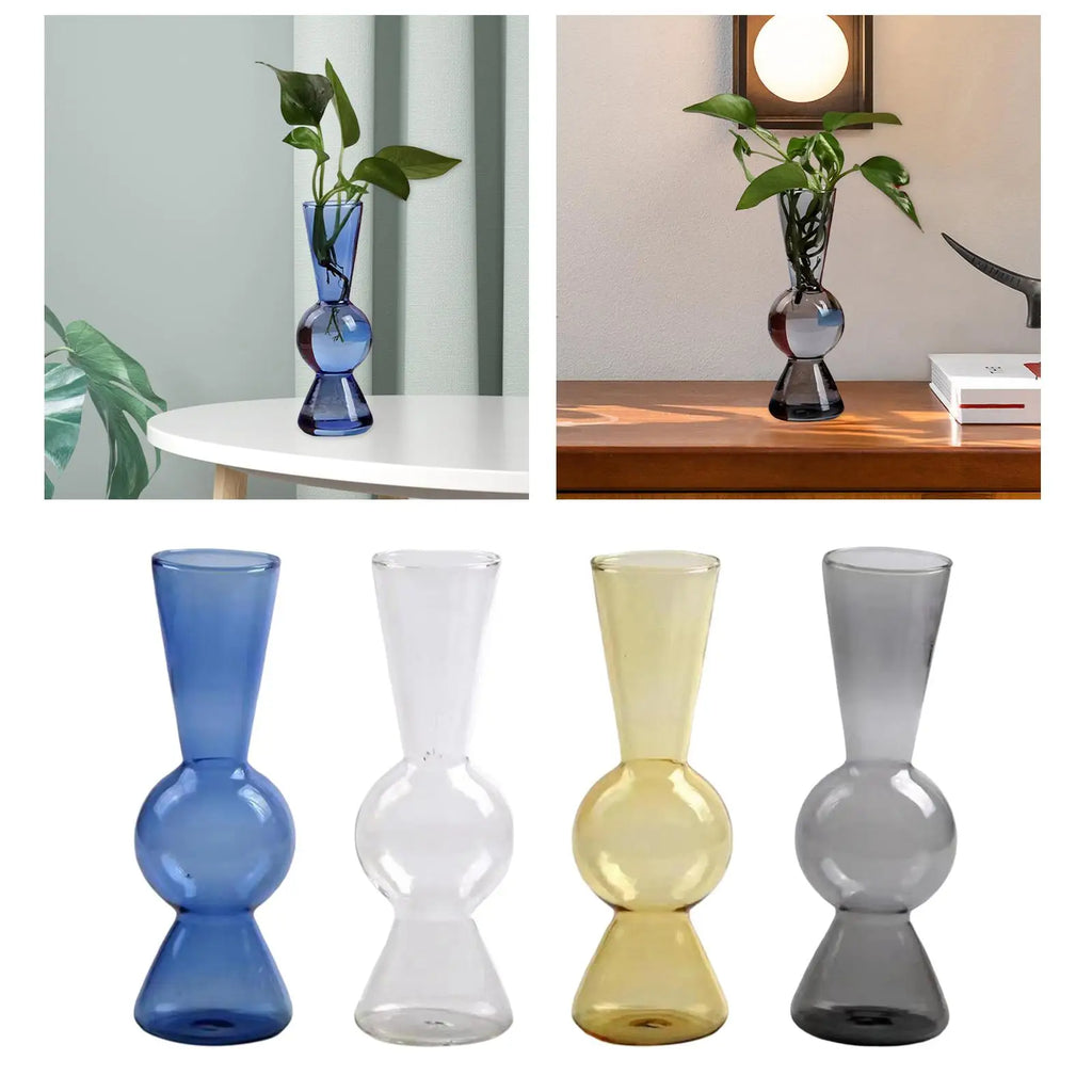 Modern Glass Flower Vase Holder Flower Pot Ornaments for Living Room Tabletop Centerpieces Dining Table Kitchen Decor Quake