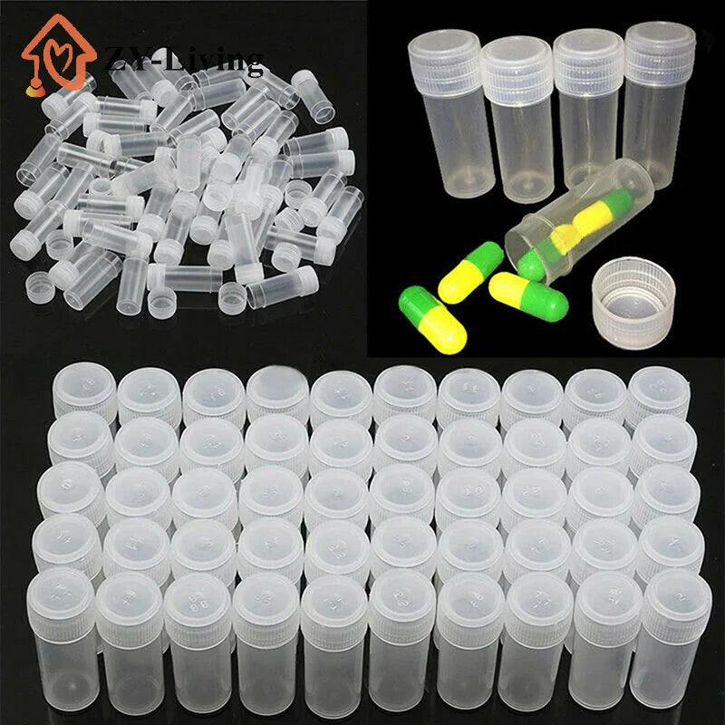 20pcs Translucent 5ml Plastic Sample Bottle Test Tube Mini Bottles Leak Proof Cap Vials Pill Capsule Small Storage Containers Quake
