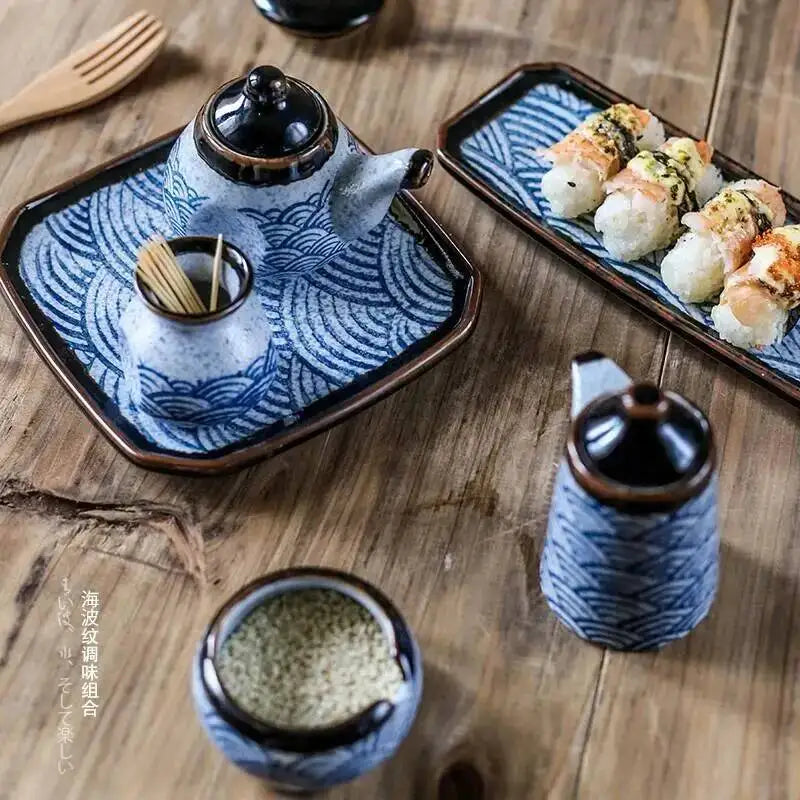 Blue Ceramics Seasoning Jar Olive Oil Bottle Sugar Household Kitchen Supplies Salt Shaker Kitchen Seasoning Tools Quake