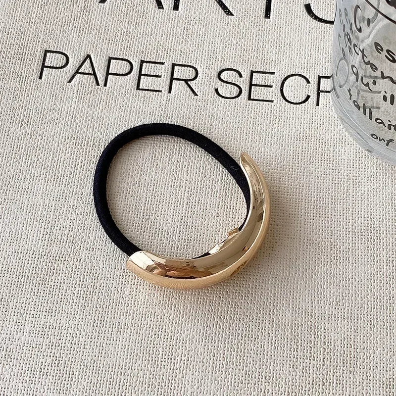 Ladies Gold Sliver Hair Bands Ponytail Rings Cover Cuff Wrap Holder High Elastic Rope Band Gift Geometric Round Hollow Hair Rope Quake gold
