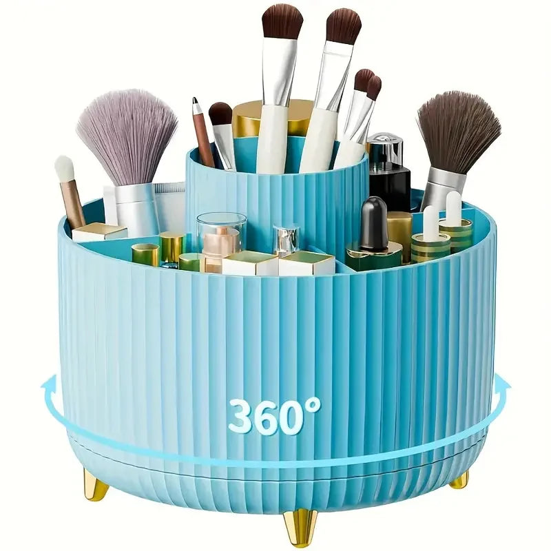 360° Rotating Desktop Makeup Organizer Box 5-Slot Storage Cosmetic Holder for Brushes Lipstick Eyebrow Pencil Bedroom Essential Quake WG-BU