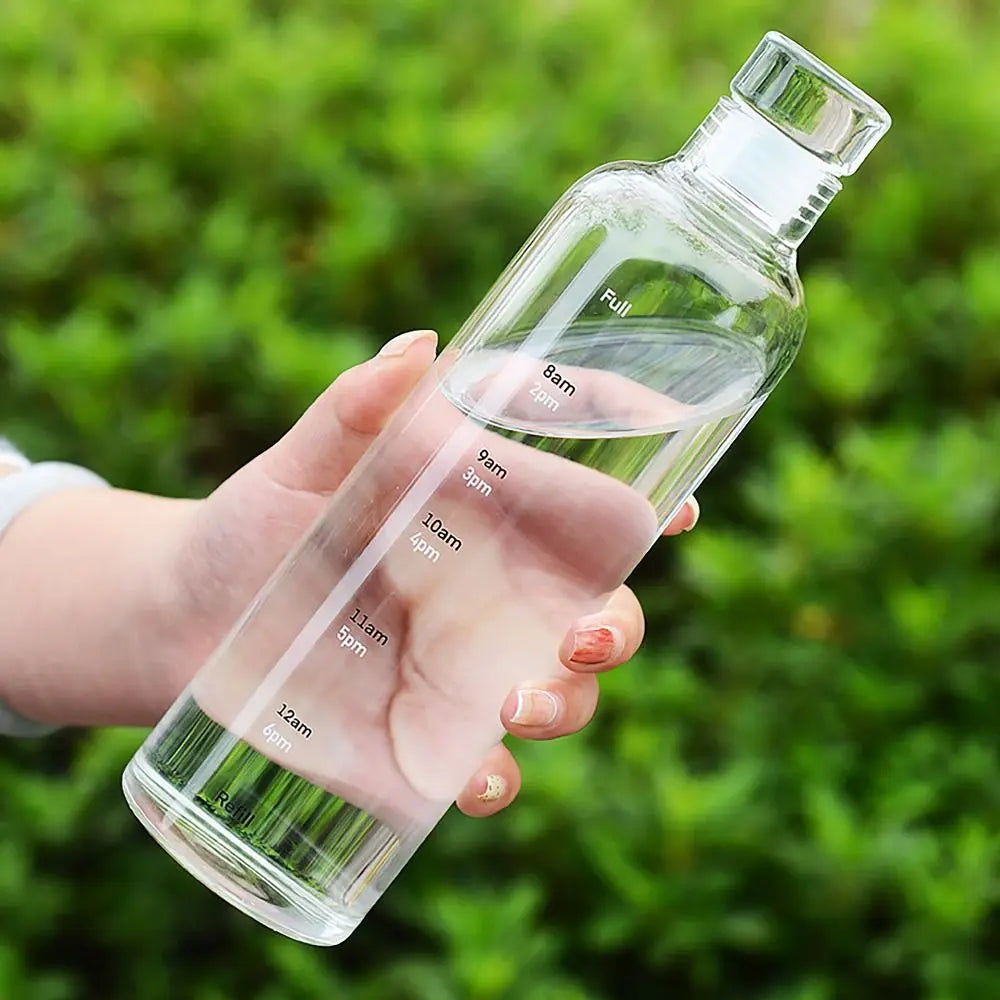INS Style 500/750ML Water Bottle Leakproof Timescale Juice Bottle Transparent Drinking Cup for Outdoor Sports Quake TRANSPARENT-500ML