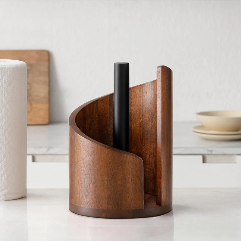 Wooden Paper Towel Holder Countertop Kitchen Roll Paper Storage Stand Desktop Tissue Organizer for Home Dining Room Decor Quake