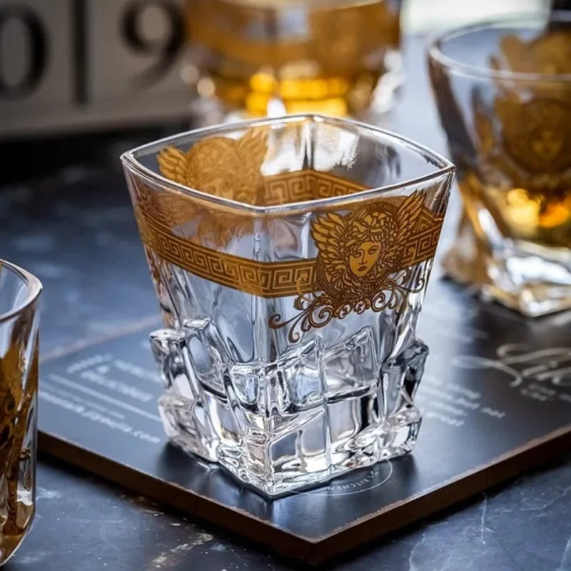 Creative Crystal Whiskey Glass Medusa Gold Portrait Glass Multi functional Beer Glass Bar Utensils Quake