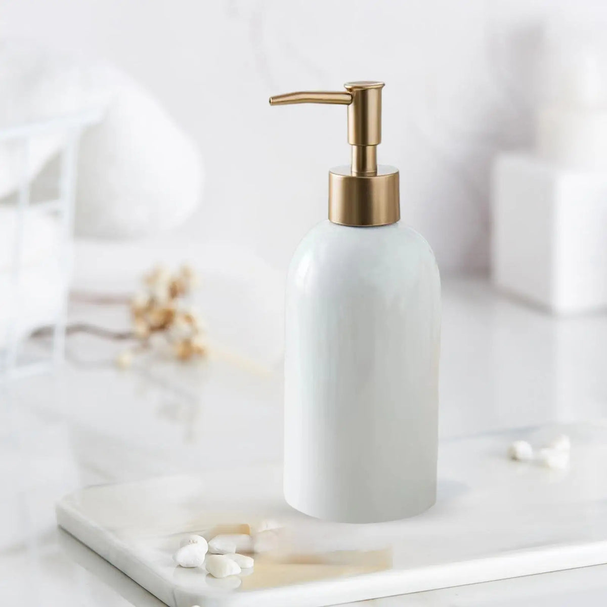 Travel Hand Liquid Pump Bottle Bedroom Replacement Ceramic Soap Dispenser for Makeup Quake WHITE