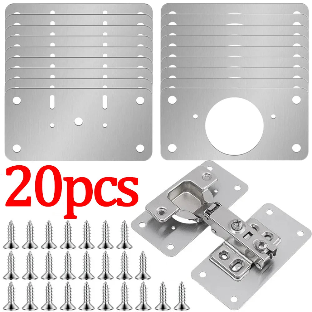 20/2PCS Stainless Steel Hinge Fixing Plate Kit Cabinet Door Hinge Repair Plate Bracket with Mounting Screw for Kitchen Furniture Quake