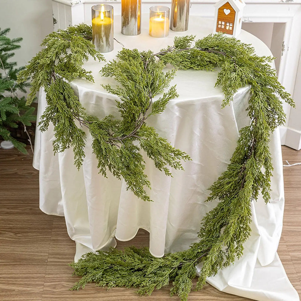Christmas Artificial Cypress Leaf Vine Decorative Rustic Lifelike for Wedding Backdrop Arch Decor Accessories Multifunctional Quake