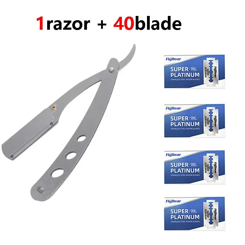 Straight Edge Stainless Steel Barber Razor Men Professional Manual Shaver Shaver Folding Shaving Shave With Blade Quake 1razor 40 blade