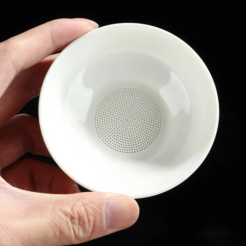 Mutton fat jade white porcelain tea drain ceramic filter kung fu tea set accessories for home tea filter Quake