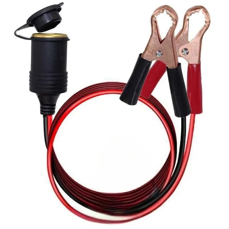 12AWG Alligator Clip Battery Terminal Adapter Convert to Cigarette Lighter Female Socket Car Auto Power Supply Extension Cable Quake type2 FULLCOPPER No fuse 1M