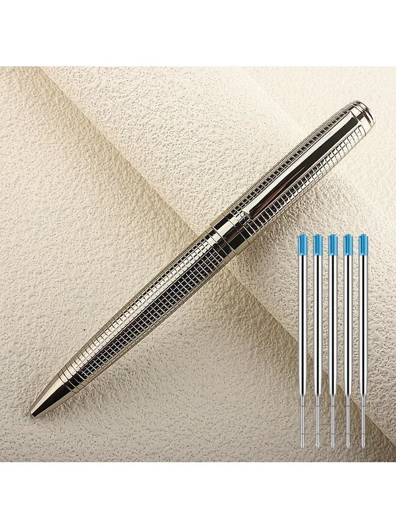 Metal Pen Stainless Steel Material Rotate Gel Pens Ink Blue Writing Ballpoint Pen Point 0.7mm for School Office Stationery Quake 701-2 (NOT BOX)