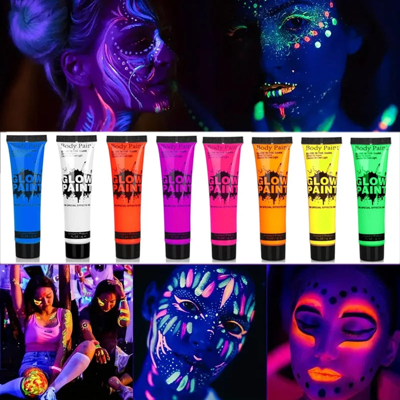 8 Color 25ml UV Neon Face Body Paint Neon Fluorescent Glow Safe Body paint For Festivals Parties Halloween Makeup Festival Party Quake
