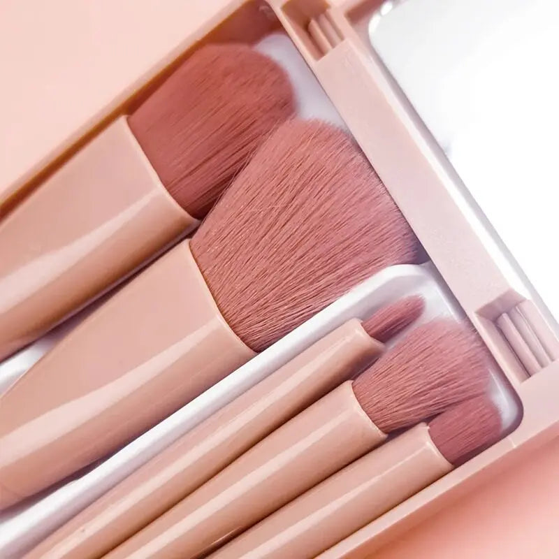 Portable Mini Makeup Brush Set With Mirror Foldable Travel Cosmetic Brushes Soft Synthetic Hair For Face Eyes Make Up Tool Quake