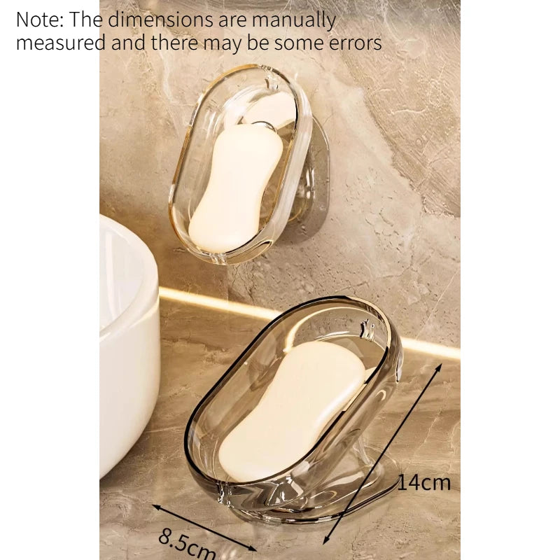 Luxury Transparent Draining Soap Box No Punch Wall-mounted Soap Holder Non-slip Soap Storage Organizer for Bathroom Quake