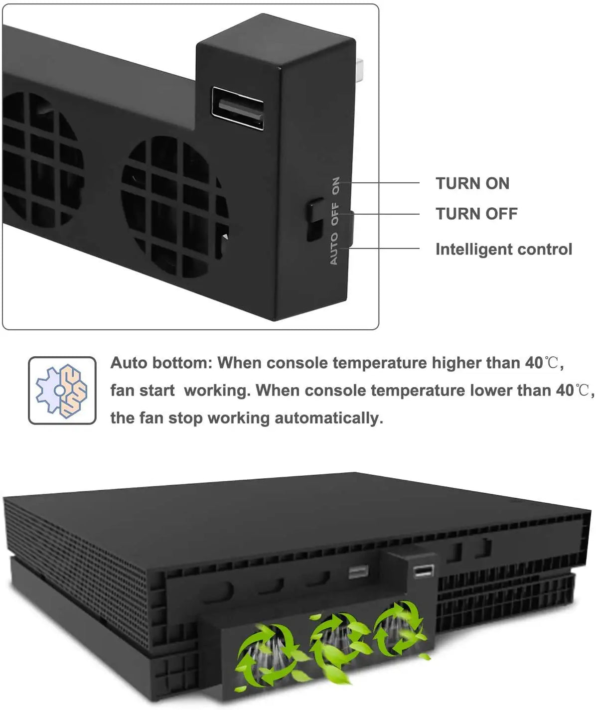 Cooling Fan for One X, External USB Cooler System Cooler with 3 Cooling Fans for One X Gaming Console Quake