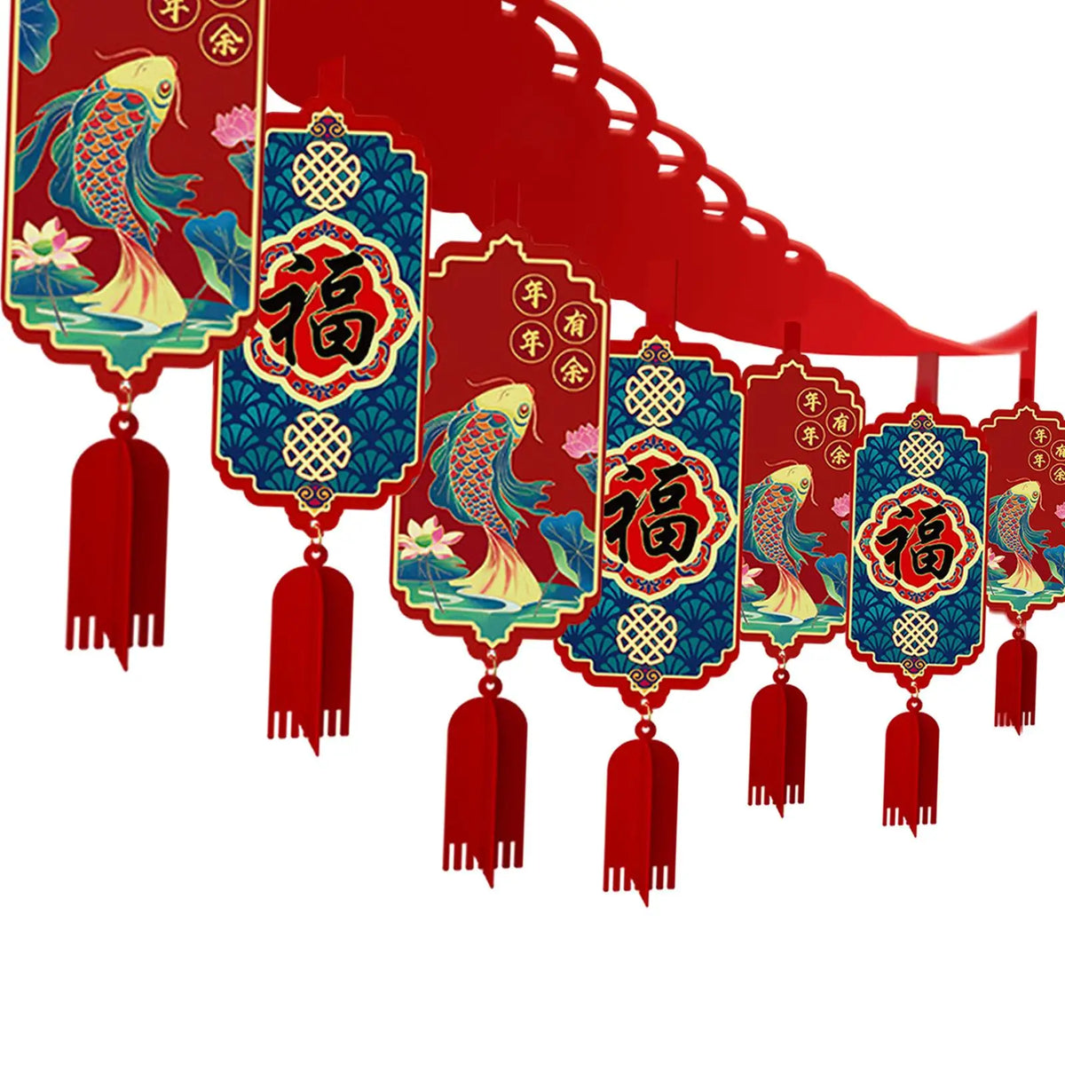 Chinese Dragon Year Garland Lunar New Year Ornament Pendant Tassel Decorative Room Ceiling Garland for Indoor Outdoor Sturdy Quake Fish 6 Pendant 2m