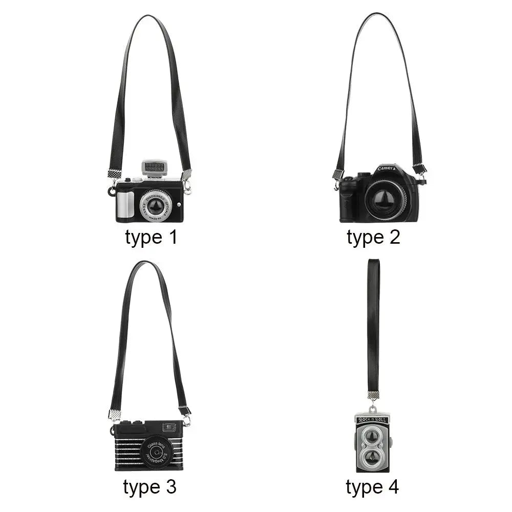 Fashion Mini SLR Dollhouse Accessories Digital Camera Model Miniature Dolls Camera With Black Belt Shutter And Flash Quake