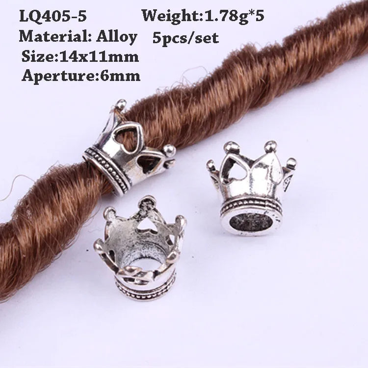 5-Piece Dreadlock Braid Beads Rings – Silver & Gold Hair Accessories